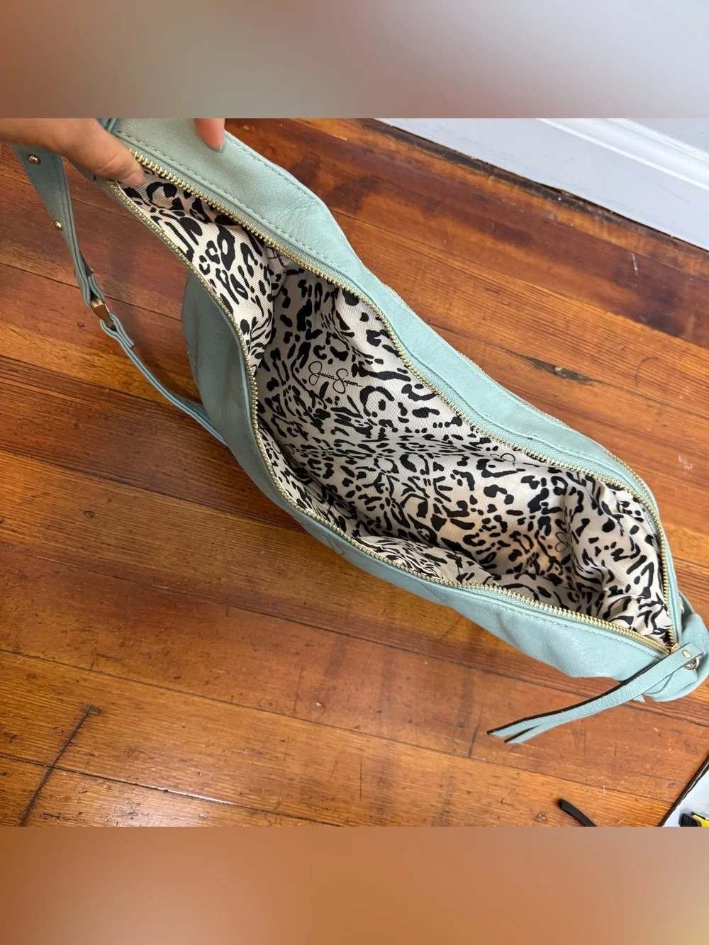Jessica Simpson Light Blue Leather Hobo Bag with Gold Hardware